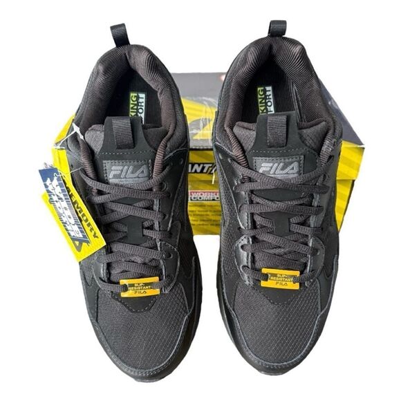 Fila Lateshift Black Slip Resistant Waterproof Memory Foam Men’s Work Shoe XWide - Picture 3 of 16